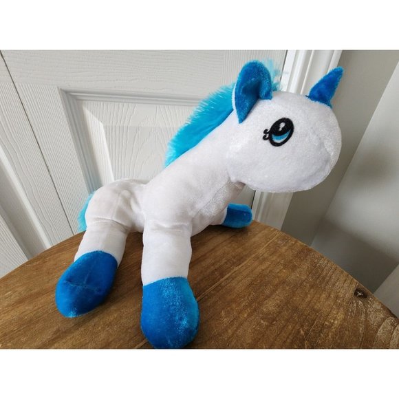 7” Walmart Toy Plush White Unicorn Blue Mane & Tail Hair Stuffed Animal EUC - Picture 1 of 6